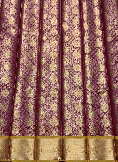 Vegan Silk Saree Maroon Colour with Copper and Golden Border