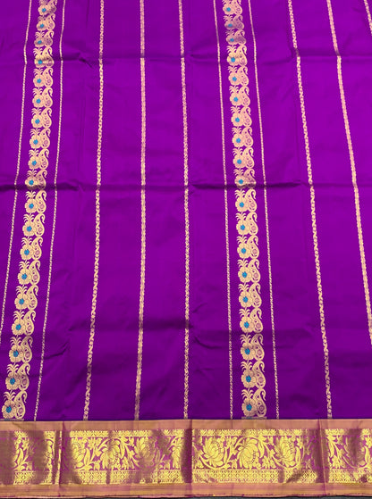 Magenta shade Semi Silk Kids Pattu Pavadai with Contrast border for age above 10 years