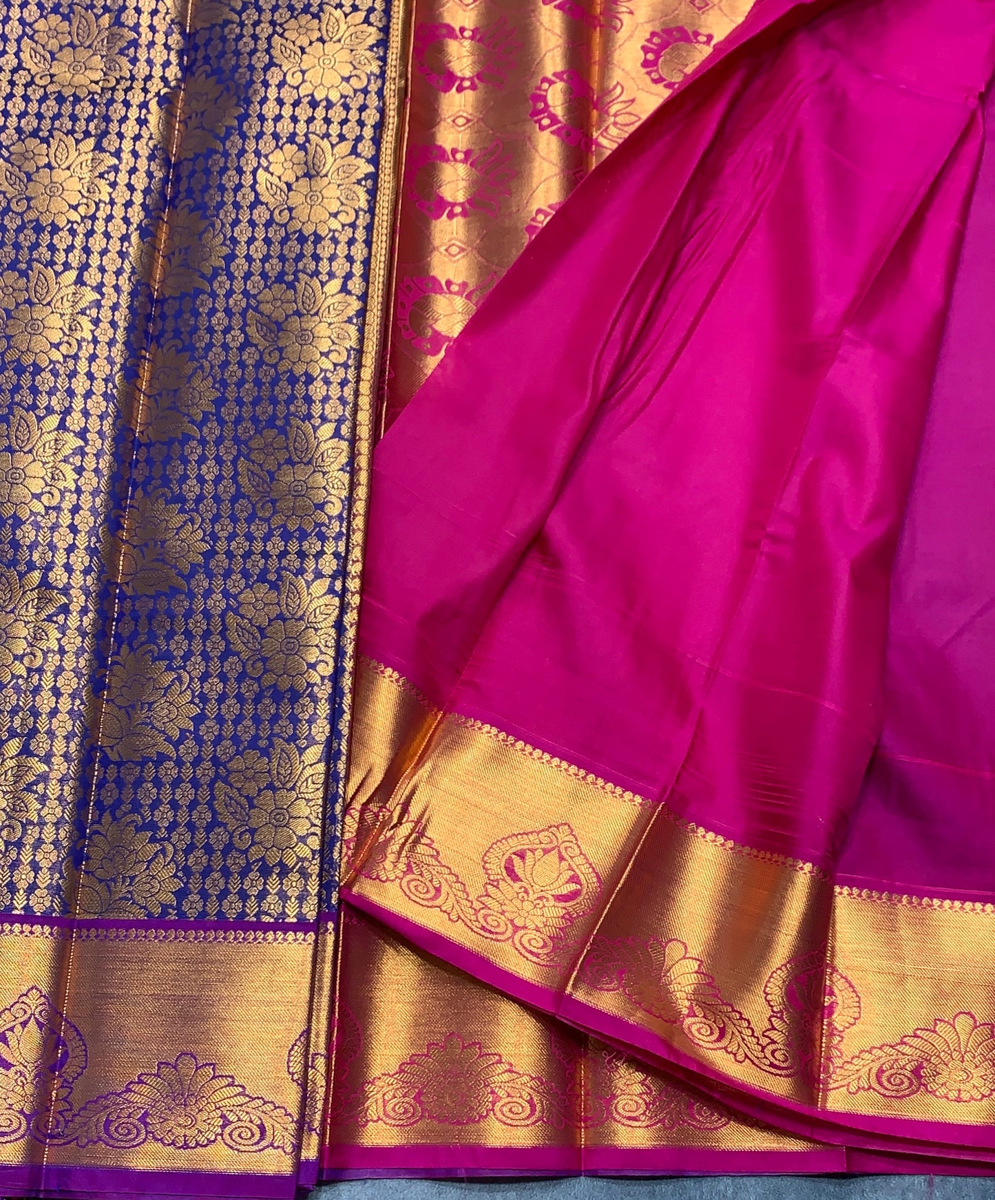 Vegan Silk Saree Violet Colour with Pink and Copper Border