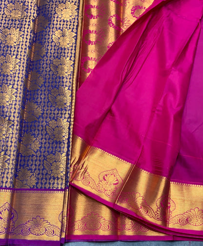 Vegan Silk Saree Violet Colour with Pink and Copper Border