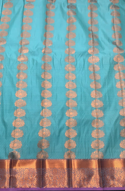 Vegan Silk Saree Sapphire Colour Saree with Copper Border