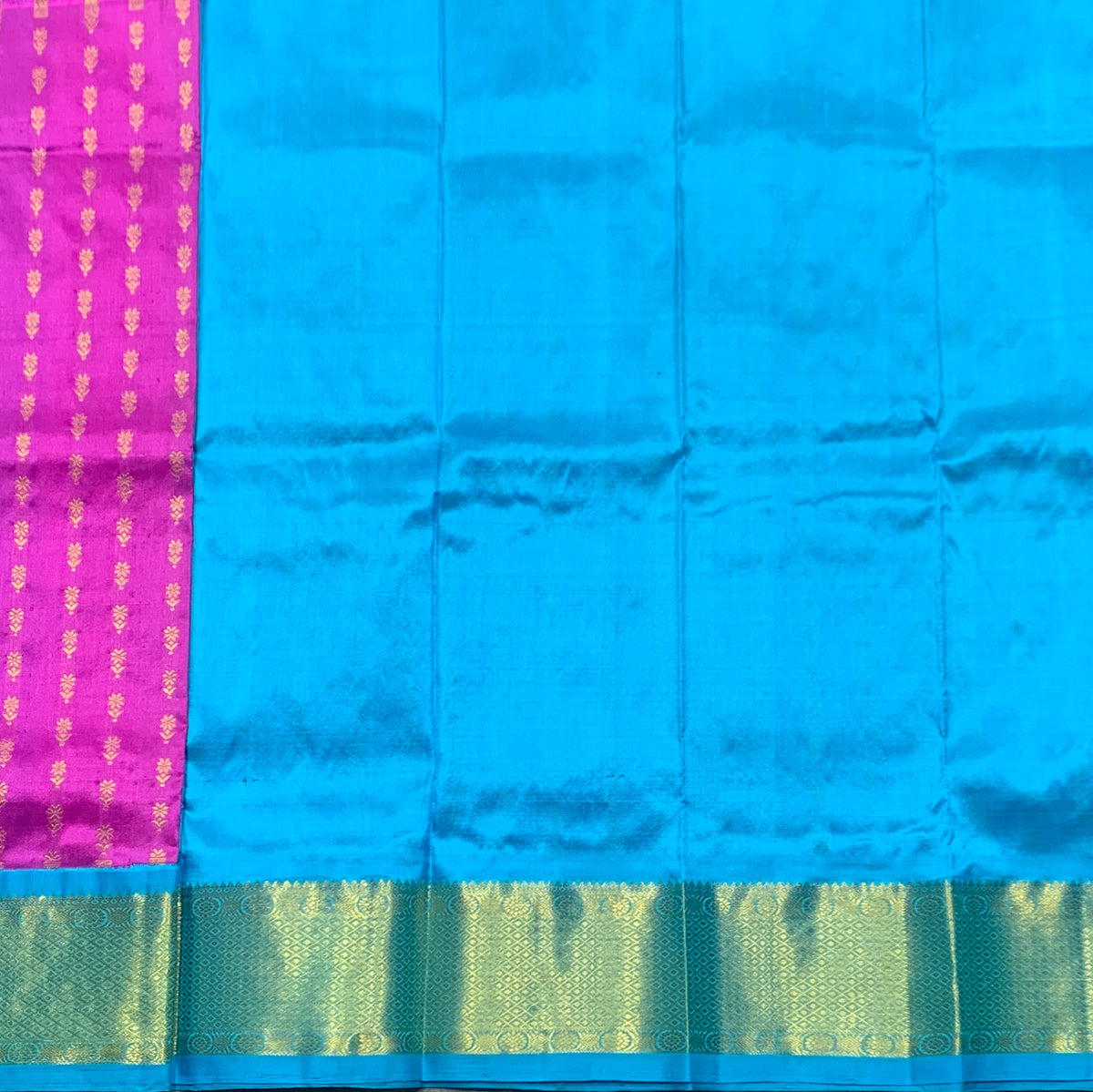 Magenta Shade Pure Kanchipuram Kids Pattu Pavadai with Contrast Border for Newborn to 2 Years