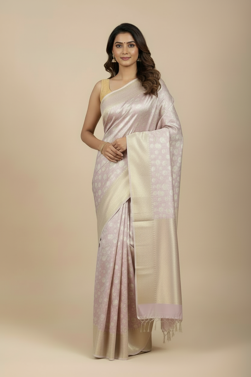 Banaras Katan Saree Lavender Colour with Katan Work Border