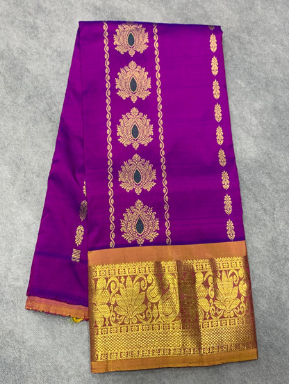 Purple Shade Semi Silk Kids Pattu Pavadai with Contrast border for Age 2 to 5 Years