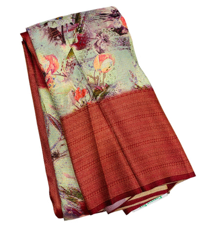 Digital Print Silk Saree Maroon  Colour with Floral Pattern