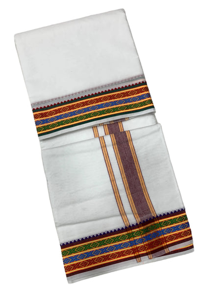 10X6 Cotton Dhoti White Colour with Green,Blue and Red Border