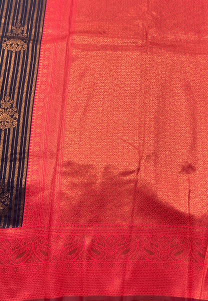 Soft Silk Casual Saree Navy Blue Colour with Peachish Pink Colour Border
