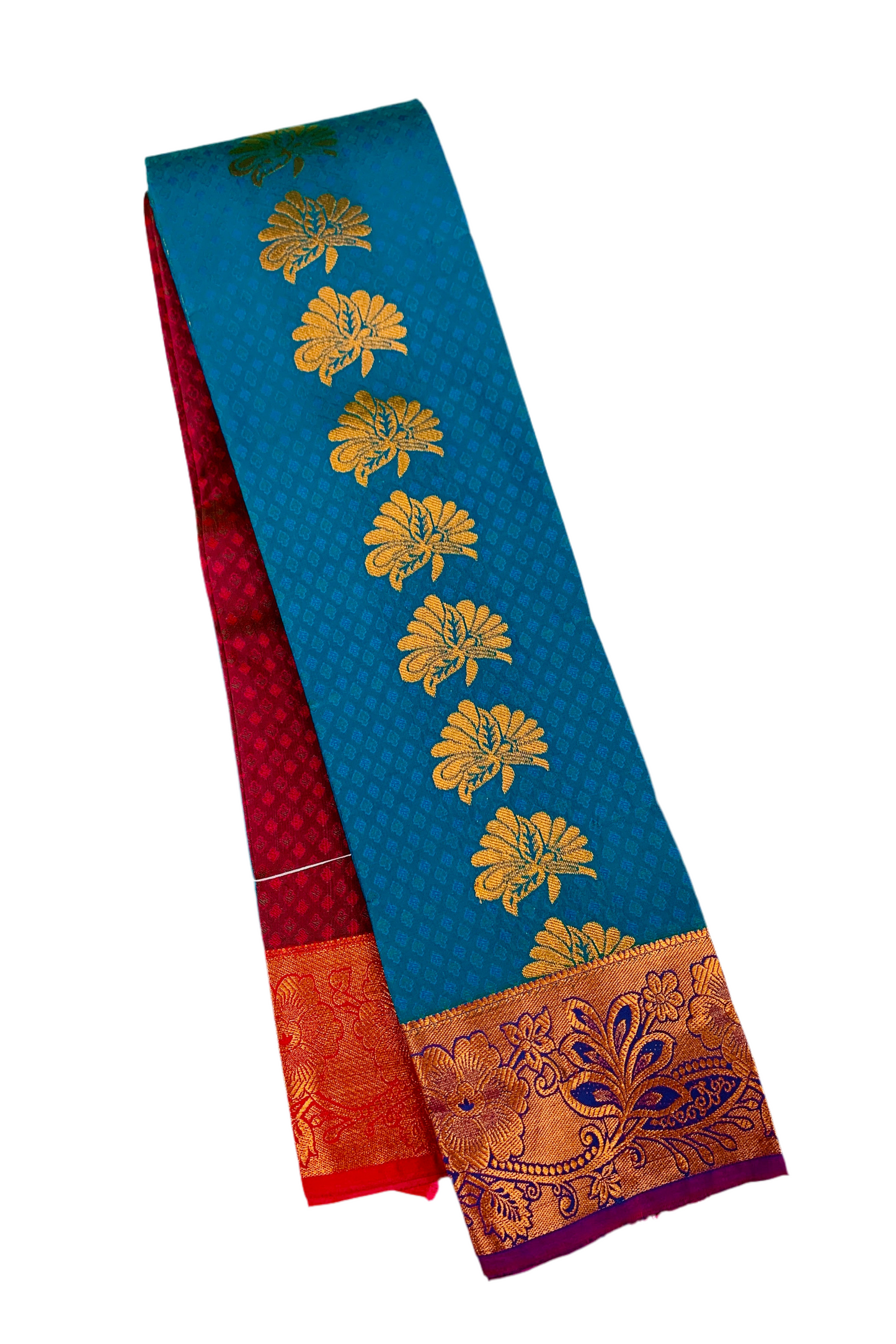 Vegan Silk Saree Peacock Blue shade with Copper Border