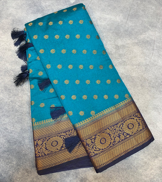 Crepe Saree Sky Blue Colour with Navy Blue Border