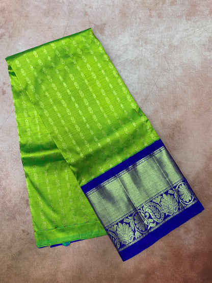 Light Green shade Pure Kanchipuram Kids Pattu Pavadai with Contrast Border for age 5 to 10