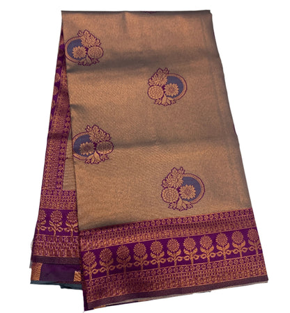 Art Silk Saree Gray Colour with Purple Border