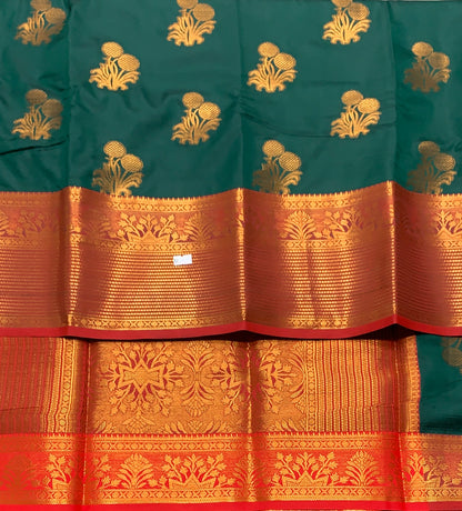 Soft Silk Casual Saree Green Colour with Maroon and Golden Colour Border