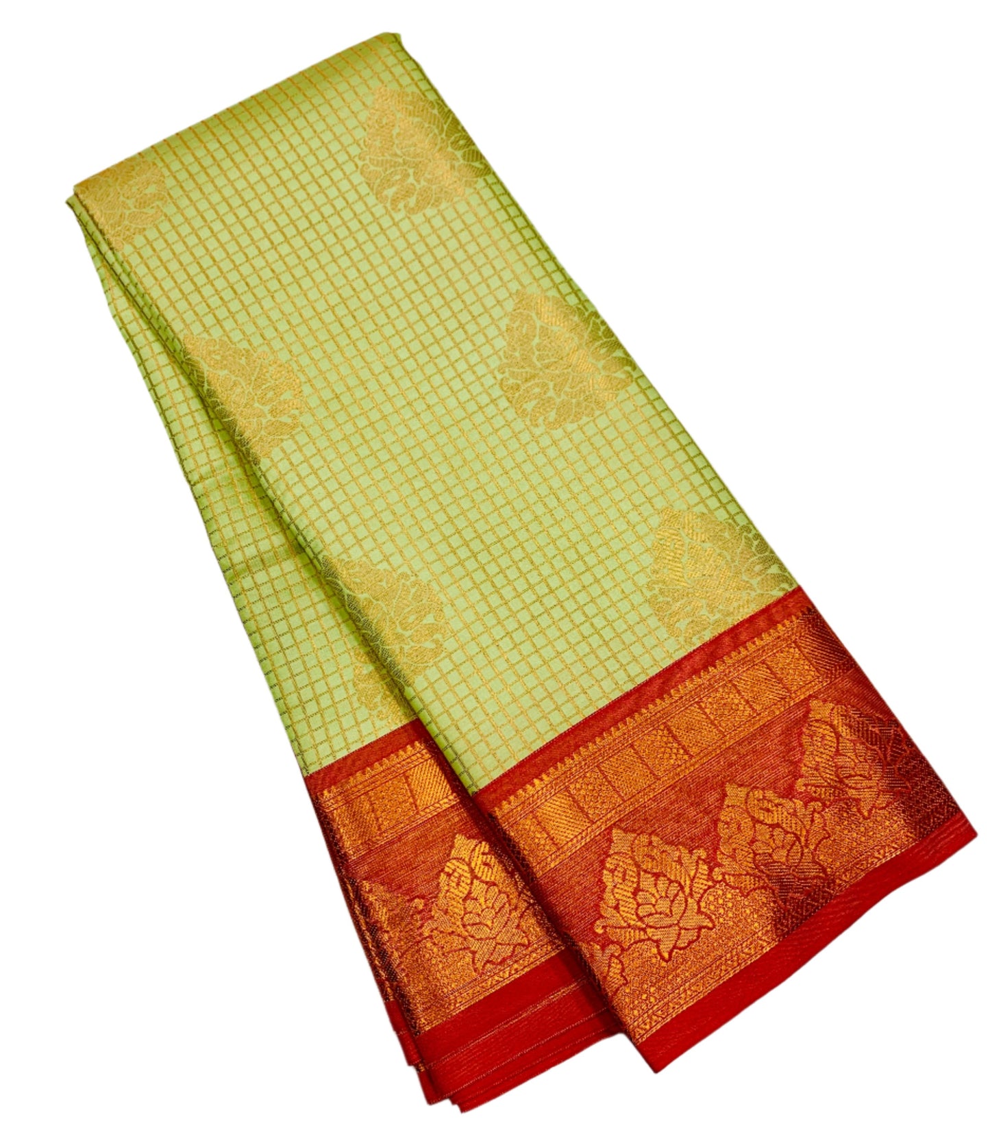 Art Silk Saree Pista Green Colour with Maroon Border