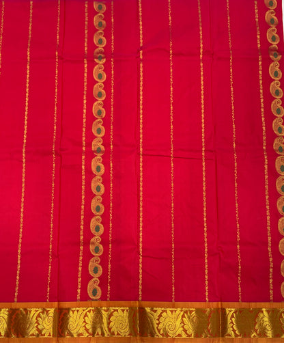 Pinkish Red shade Semi silk Kids Pattu Pavadai with Contrast border for age 5 to 10