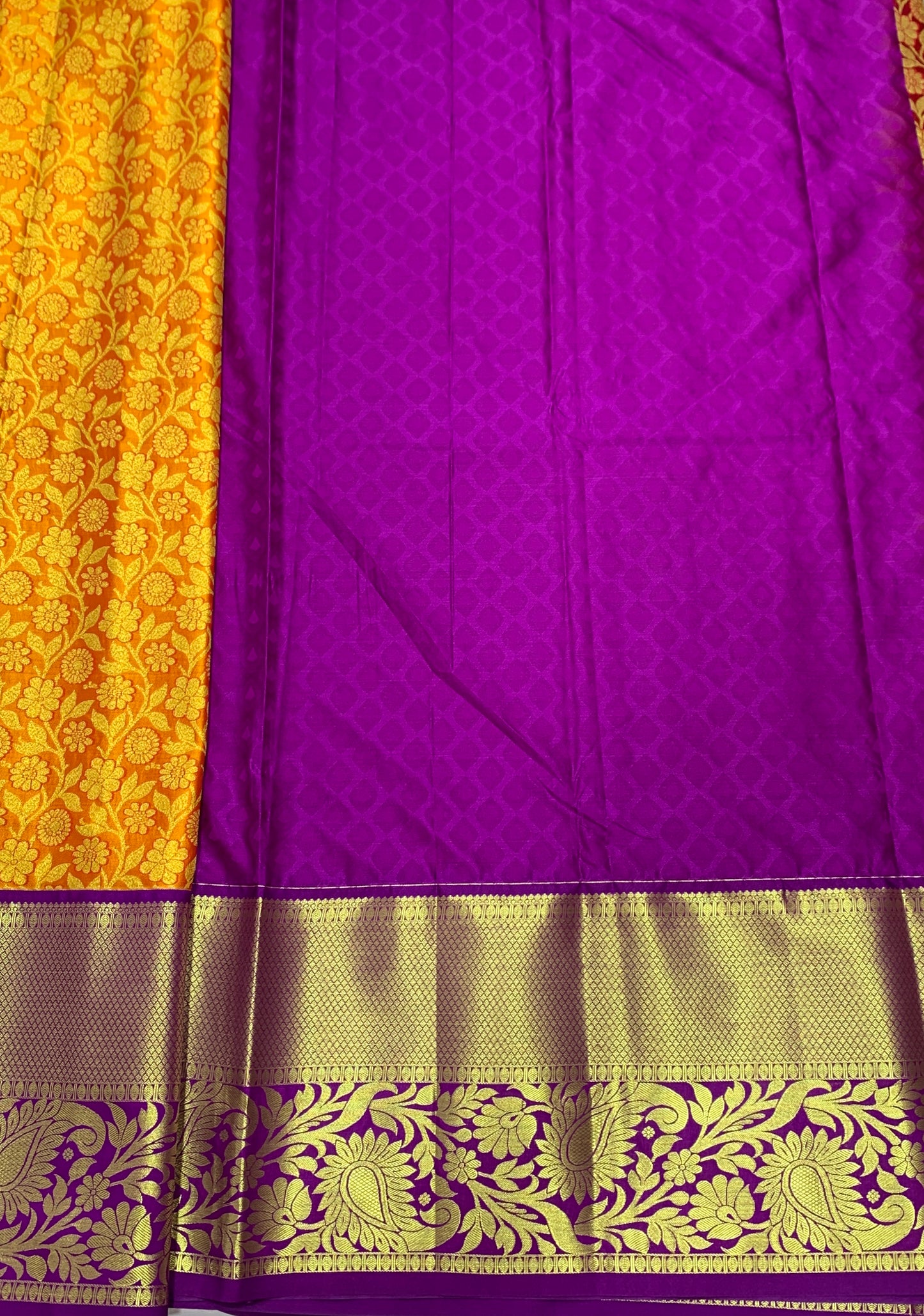 Golden shade Vegan Silk Kids Pattu Pavadai with Contrast border for age above 10 years