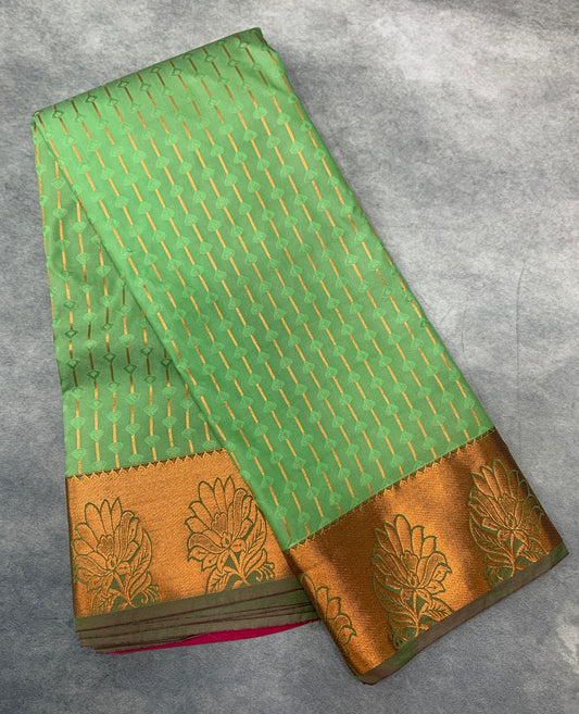 Soft Silk Casual Saree Light Green Colour with Copper Zari Work Border