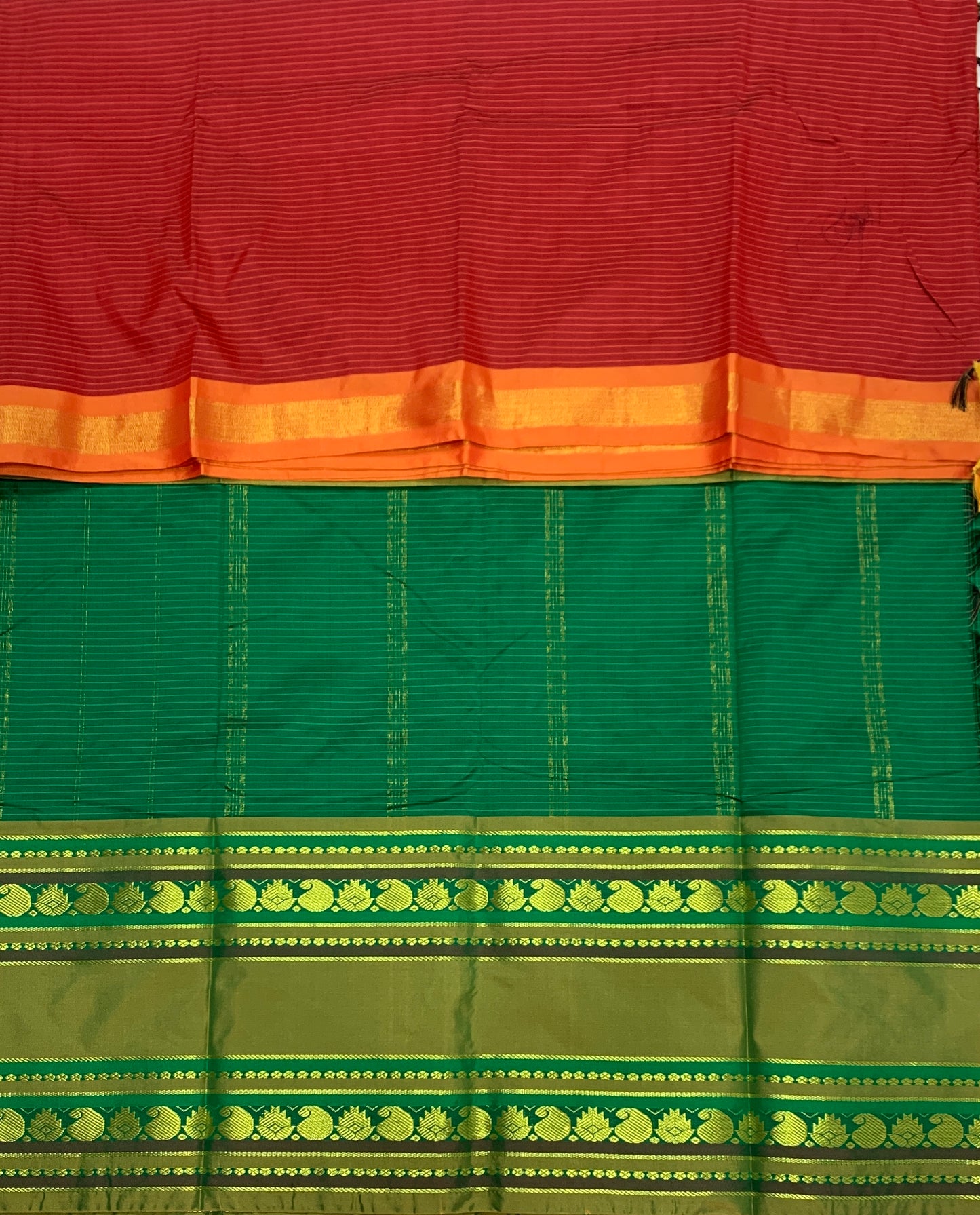 Arani Silk Saree Maroon Colour with Orange and Mango Design Border