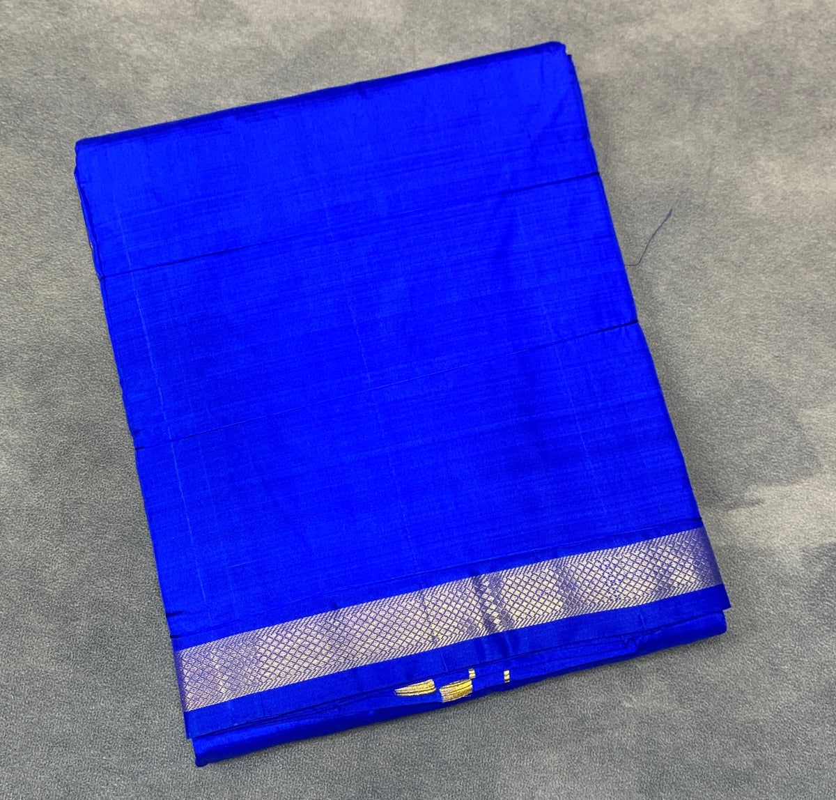 9X5 Pure Silk Dhoti Pepsi Blue Colour with Small Golden Zari Border