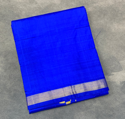 9X5 Pure Silk Dhoti Pepsi Blue Colour with Small Golden Zari Border