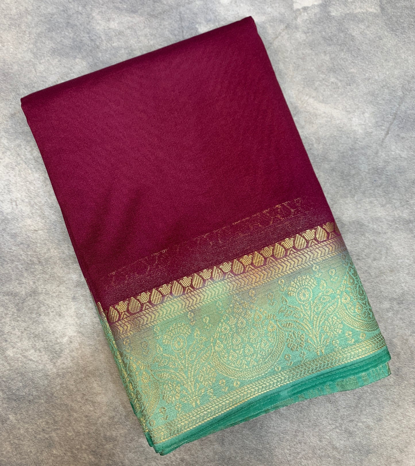 Crepe Saree Maroon Colour with Sapphire Border