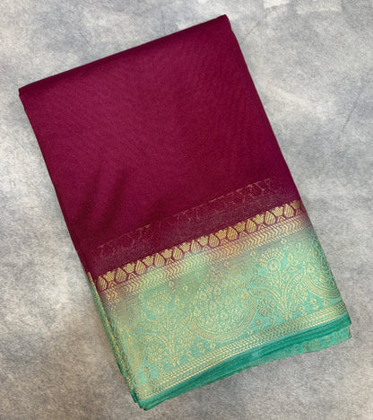 Crepe Saree Maroon Colour with Sapphire Border