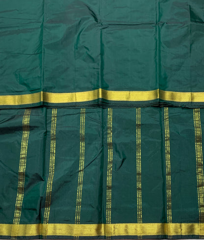 Arani Silk Saree  Dark Green Colour with Golden Border.