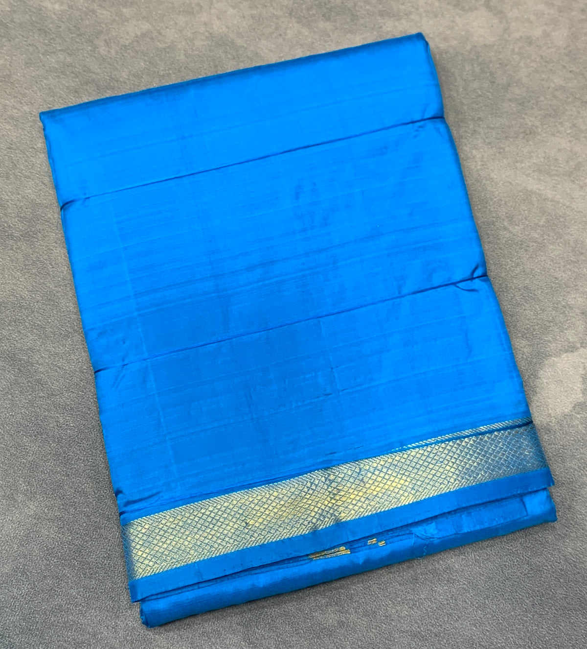 9X5 Pure Silk Dhoti Sky Blue with Small Golden Zari Border