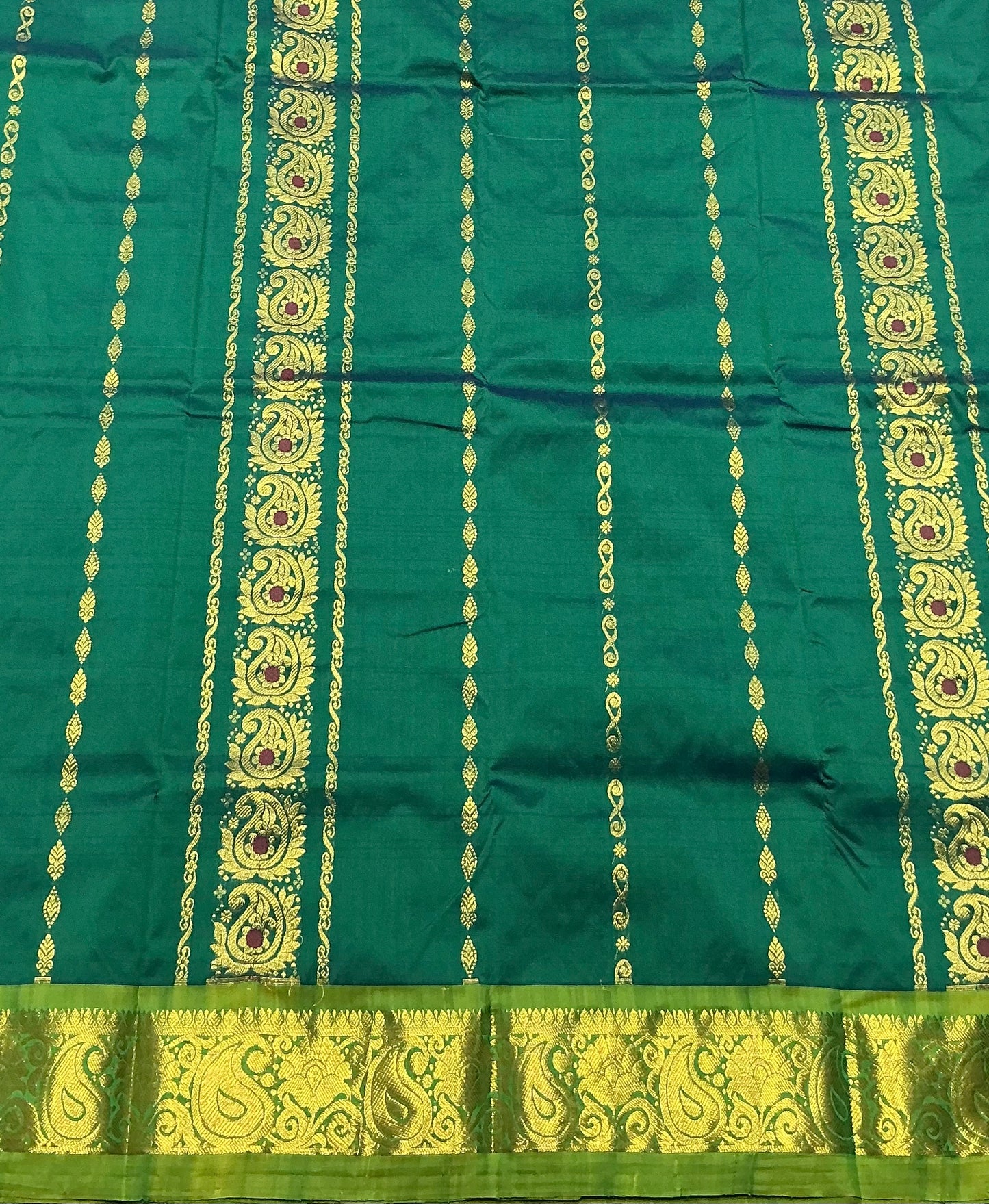 Green Shade Semi silk Kids Pattu Pavadai with Contrast border for age 5 to 10
