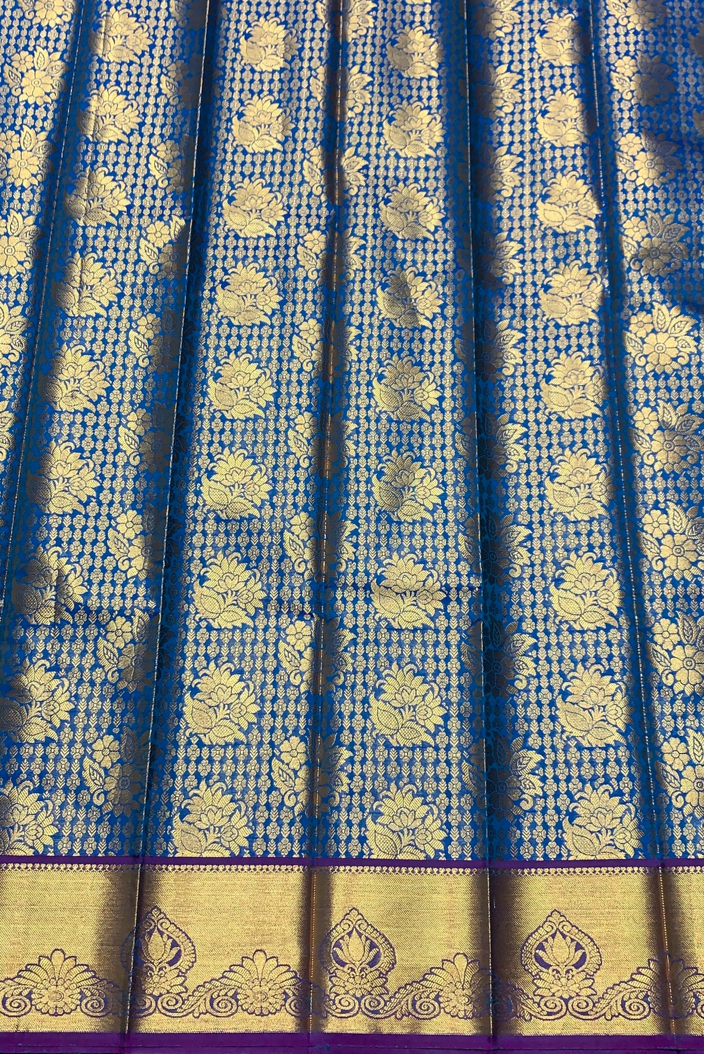 Vegan Silk Saree Blue Colour with Magenta and Copper Border