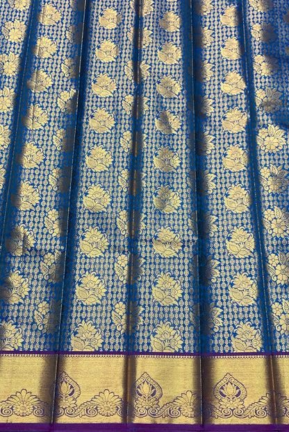 Vegan Silk Saree Blue Colour with Magenta and Copper Border