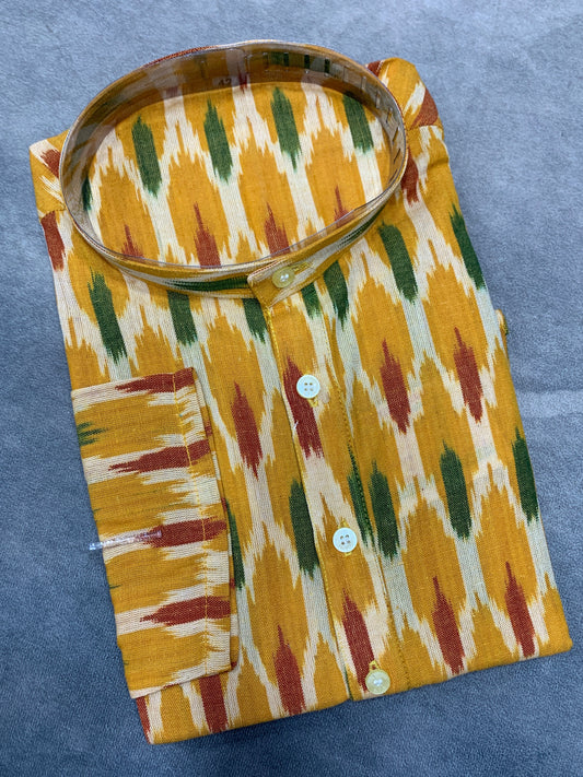 Full Sleeve Long Length Casual Kurta Yellow Colour