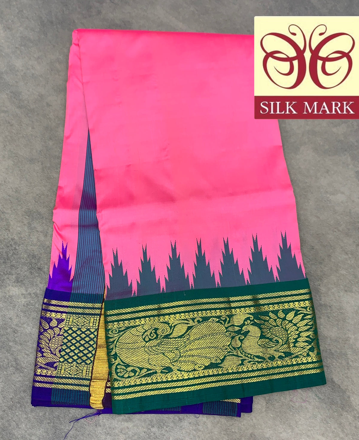 6 Mulam Silk Pooja Towel Peach Pink Colour with Ganga Jamuna Korvai Border