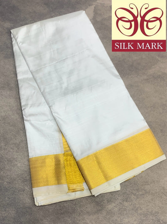 Pure Silk Dhoti 8 mulam White Colour Big Border