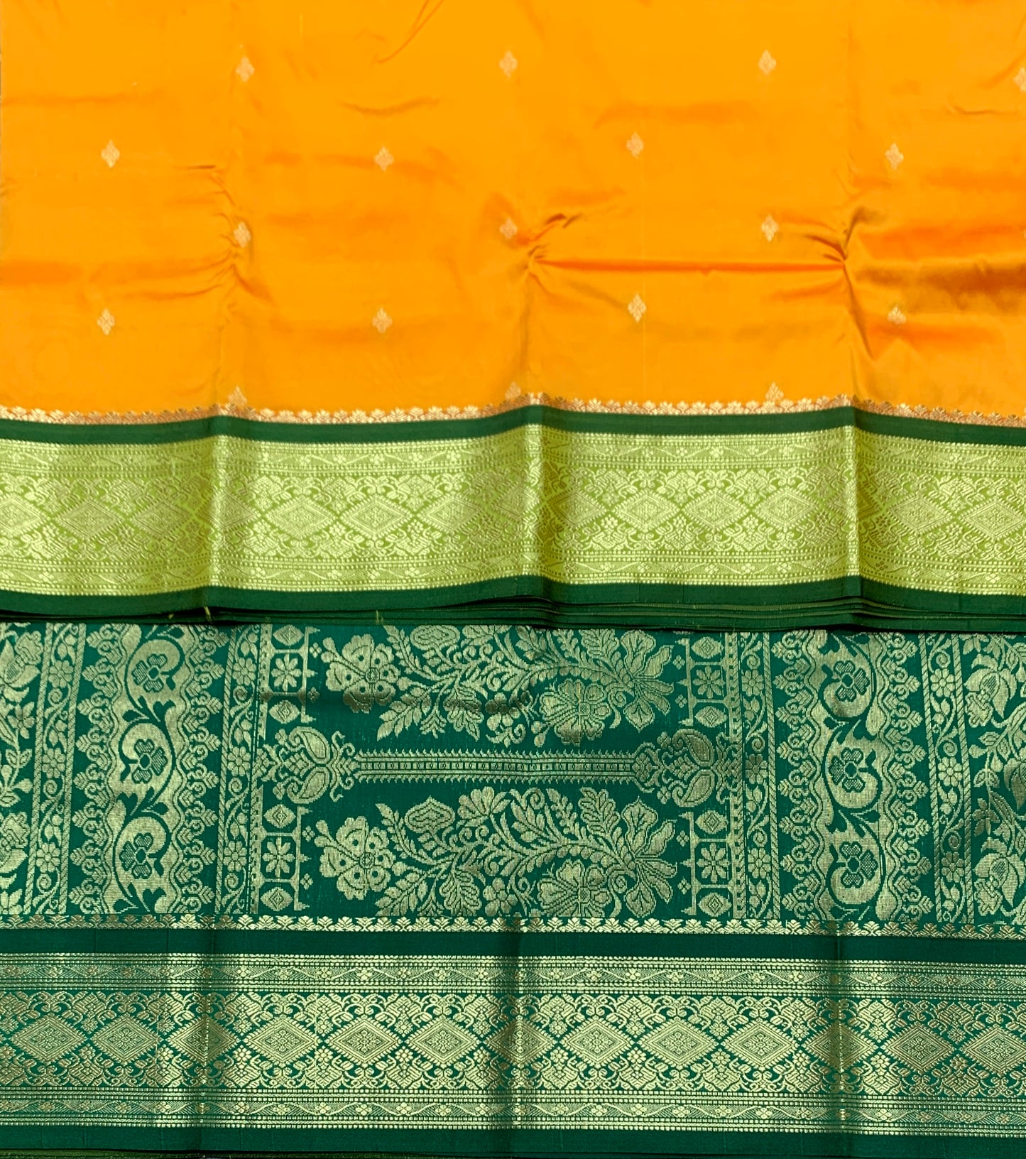 Yellow Colour Saree with Golden and Green Border