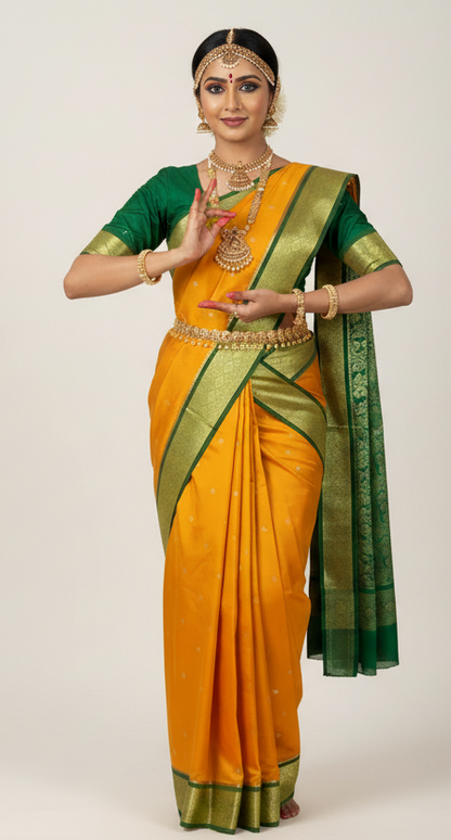 Yellow Colour Saree with Golden and Green Border