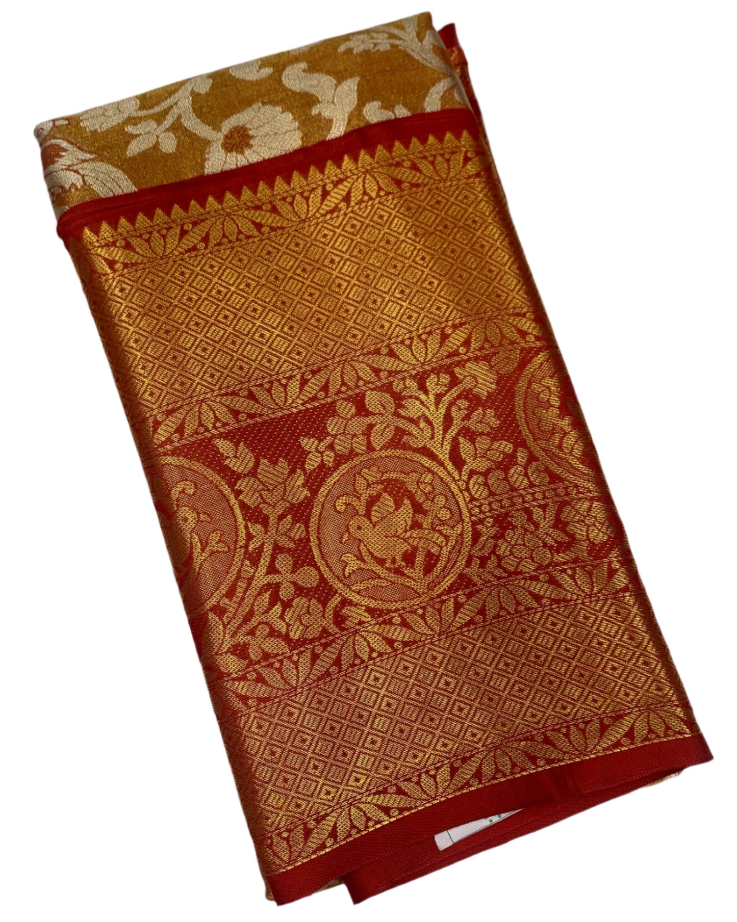 Fancy Tissue Saree Golden Colour with Maroon Border