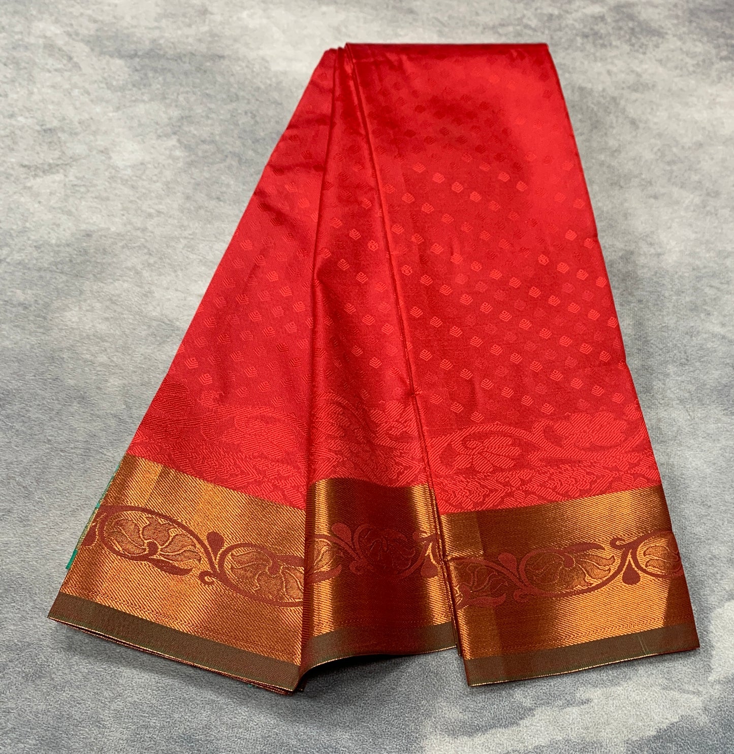 Synthetic Cotton Saree Red Colour with Copper Border
