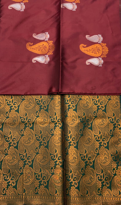 Soft Vegan Silk Saree Brown Colour with Border less