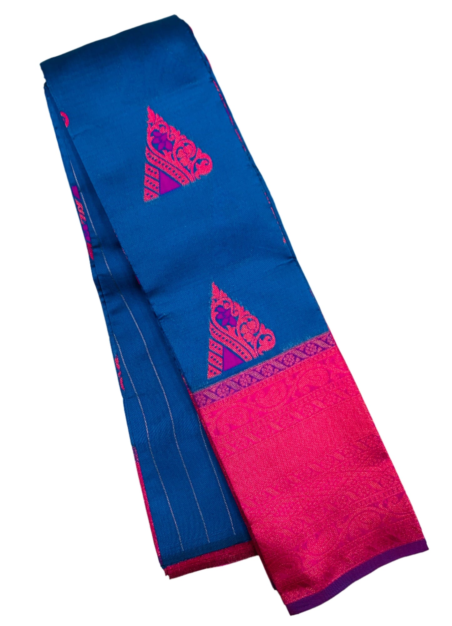 Art Silk Saree Blue Colour with Pink Border