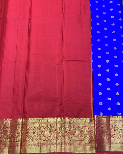 Blue Shade Pure Kanchipuram Kids Pattu Pavadai with Contrast Border for Age Above 10 Years