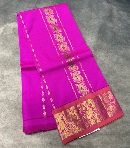 Pink shade Semi Silk Kids Pattu Pavadai with Contrast border for age above 10 years