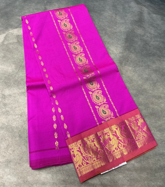 Pink shade Semi Silk Kids Pattu Pavadai with Contrast border for age above 10 years
