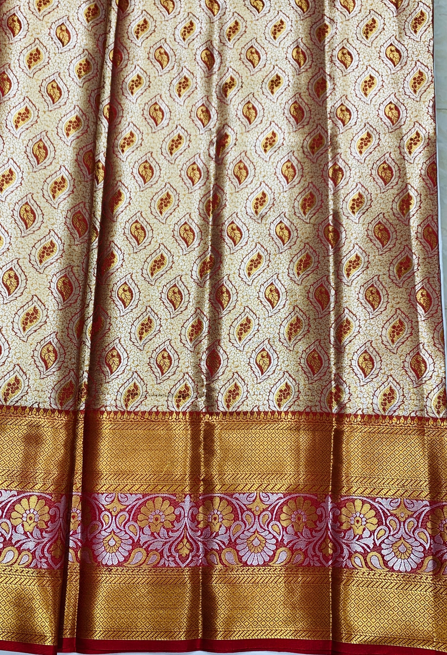 Fancy Tissue Saree Golden Colour with Maroon Border