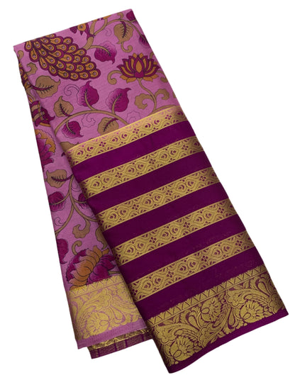 Crepe Saree Lavender Colour with Big Magenta Border