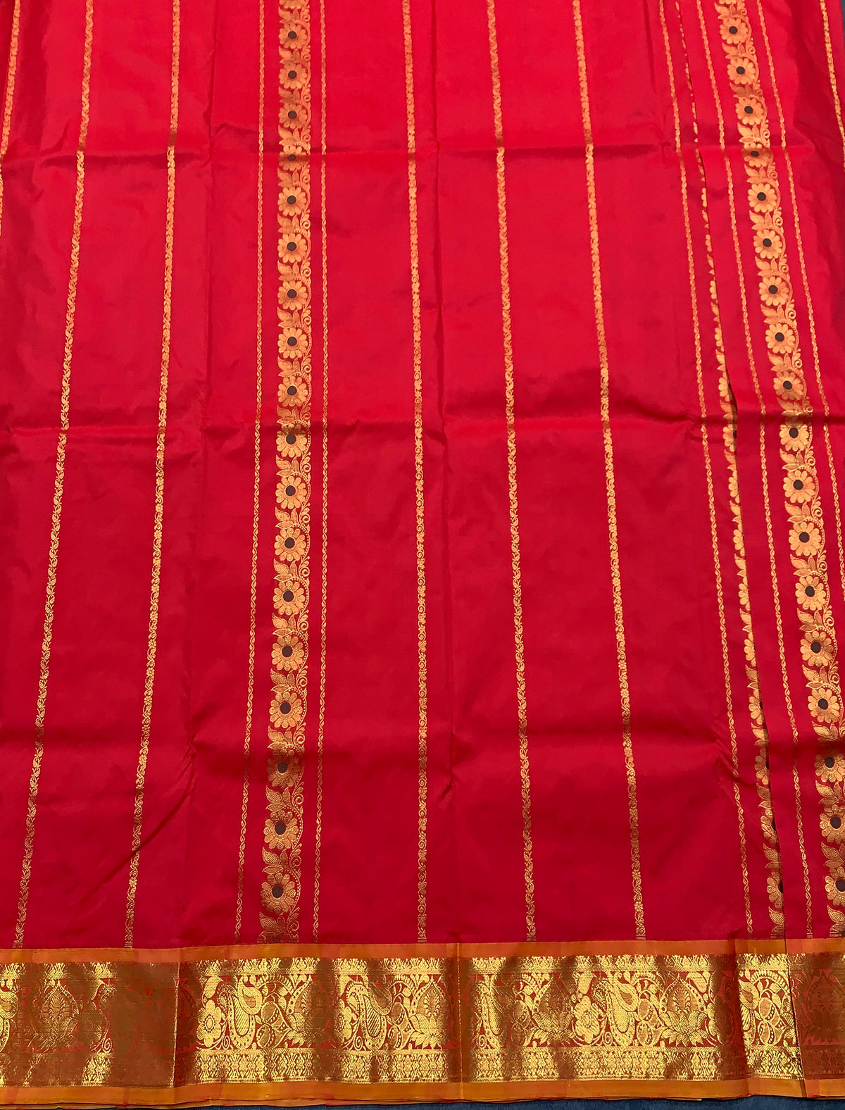 Red shade Semi Silk Kids Pattu Pavadai with Contrast border for age above 10 years