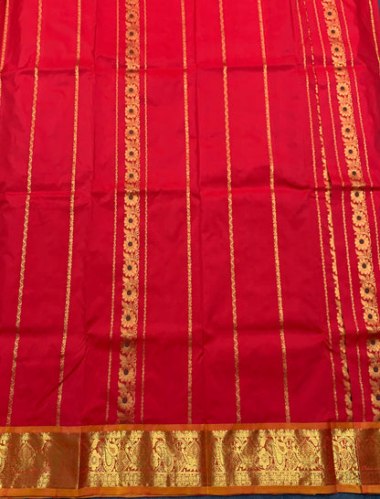Red shade Semi Silk Kids Pattu Pavadai with Contrast border for age above 10 years