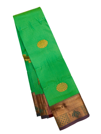 Rama Green Shade Silk Cotton Saree with Copper Zari Border and Floral Design