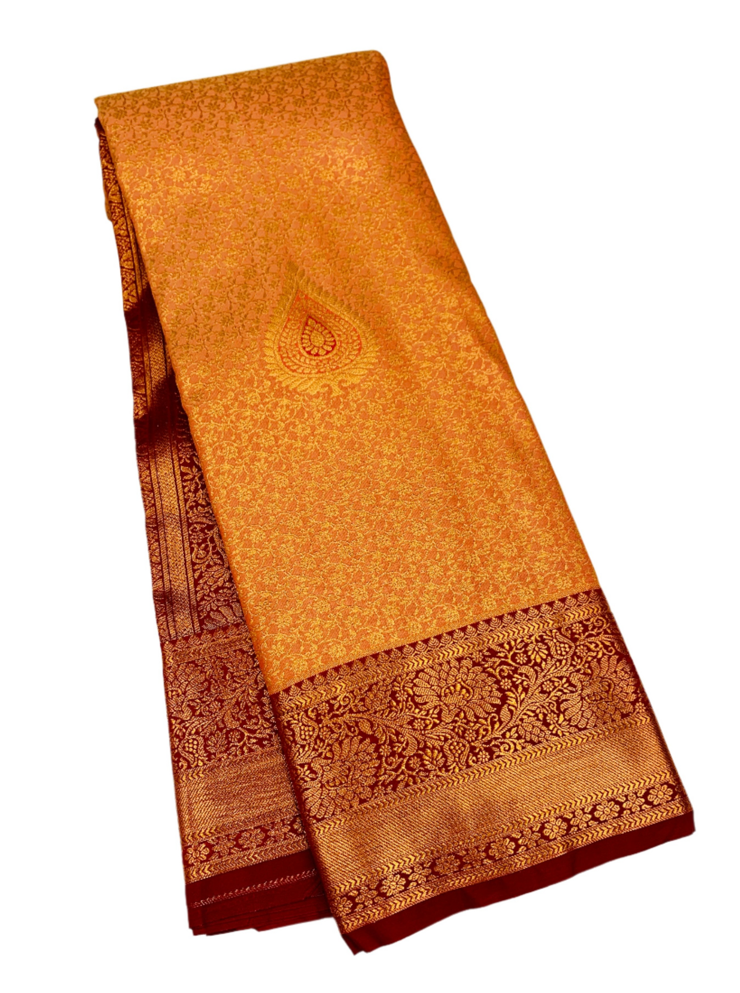 Vegan Silk Saree Peach shade with Maroon Border