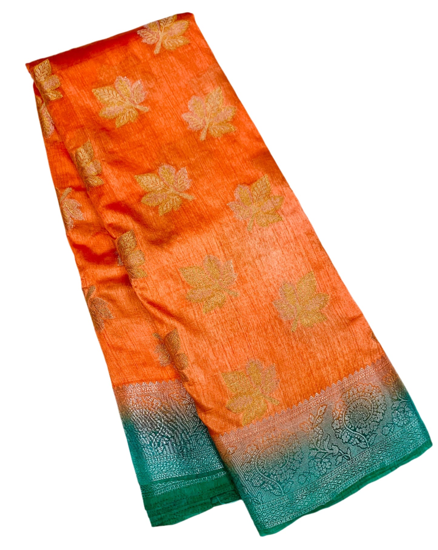 Tussar Saree Orange Colour with Green Border