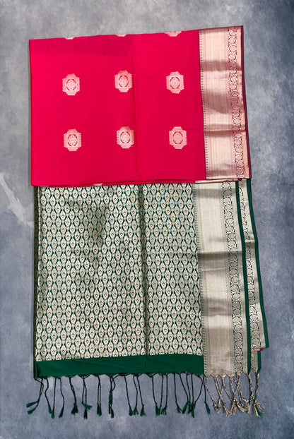 Art Silk Saree Reddish Pink with Copper Zari Border